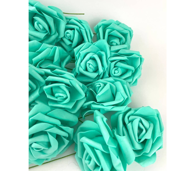 20 PC Mint Green 3" Foam Flower Rose Wire Stem Single NEW Wedding Bridal Parties - Picture 8 of 9
